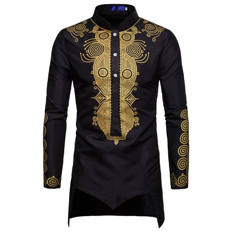 Spring Autumn Men Casual Shirt Middle East Area Totem Printed African Style Printed Long Sleeve Pattern Formal Men Dress Shirts