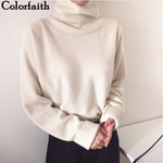 Colorfaith New 2019 Women's Autumn Winter Sweaters Pullover Turtleneck Solid Minimalist Elegant Office Lady Loose Tops SW7276
