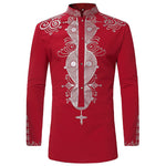 Vintage Men Shirts African Ethnic Print Long Sleeve Heigh Quality Stand Collar Shirts 2019 Autumn Male Shirt Tops For Men