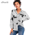 Women Oversized Blouse Print Newspaper Shirt Lady Long Sleeves Letter Shirt Loose Casual Blouse African Streetwear YY-5889