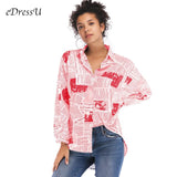 Women Oversized Blouse Print Newspaper Shirt Lady Long Sleeves Letter Shirt Loose Casual Blouse African Streetwear YY-5889