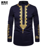 Men's Casual Fashion Print Shirt Print Totem Long Shirt African Wind Shirt, US  SIZE  S-2XL