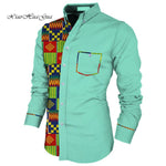 Men Long Sleeve Shirt Square Collar Tops Men Casual African Print Shirt Coat Causal Party Office Shits African Shirt WYN649
