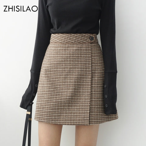 ZHISILAO 2018 Woman Skirts Woman Pencil Skirt lolita Bodycon Sexy Winte High Waist Vintage Petticoat Lattice Plaid Skirt Woolen