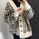 Danjeaner Autumn Winter Lattice Knitted Long Cardigans Loose Casual Preppy Style Thick Sweaters Jumpers Women Knitting Jackets