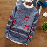 Men's autumn and winter new sweater, personalized print pullover, trend round neck wild knit bottoming shirt
