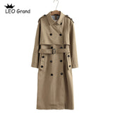 Vee Top women casual solid color double breasted outwear sashes office coat chic epaulet design long trench 902229