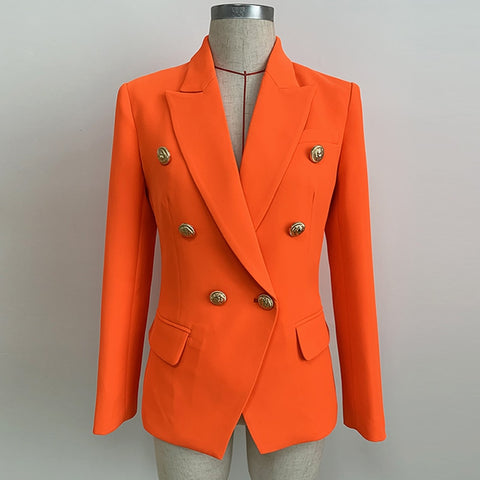 HIGH QUALITY Newest 2019 Designer Blazer Women's Lion Buttons Double Breasted Blazer Jacket Neon Orange